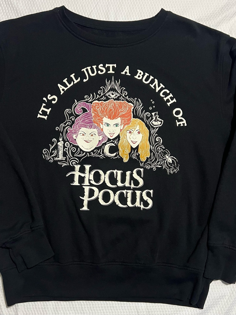 Disney Black Hocus Pocus Graphic Crewneck - Orange, Purple, Blonde Accents